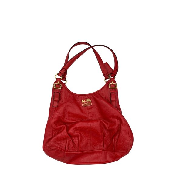 Coach Red Leather Tote Bag With Gold Accents - Picture 1 of 11